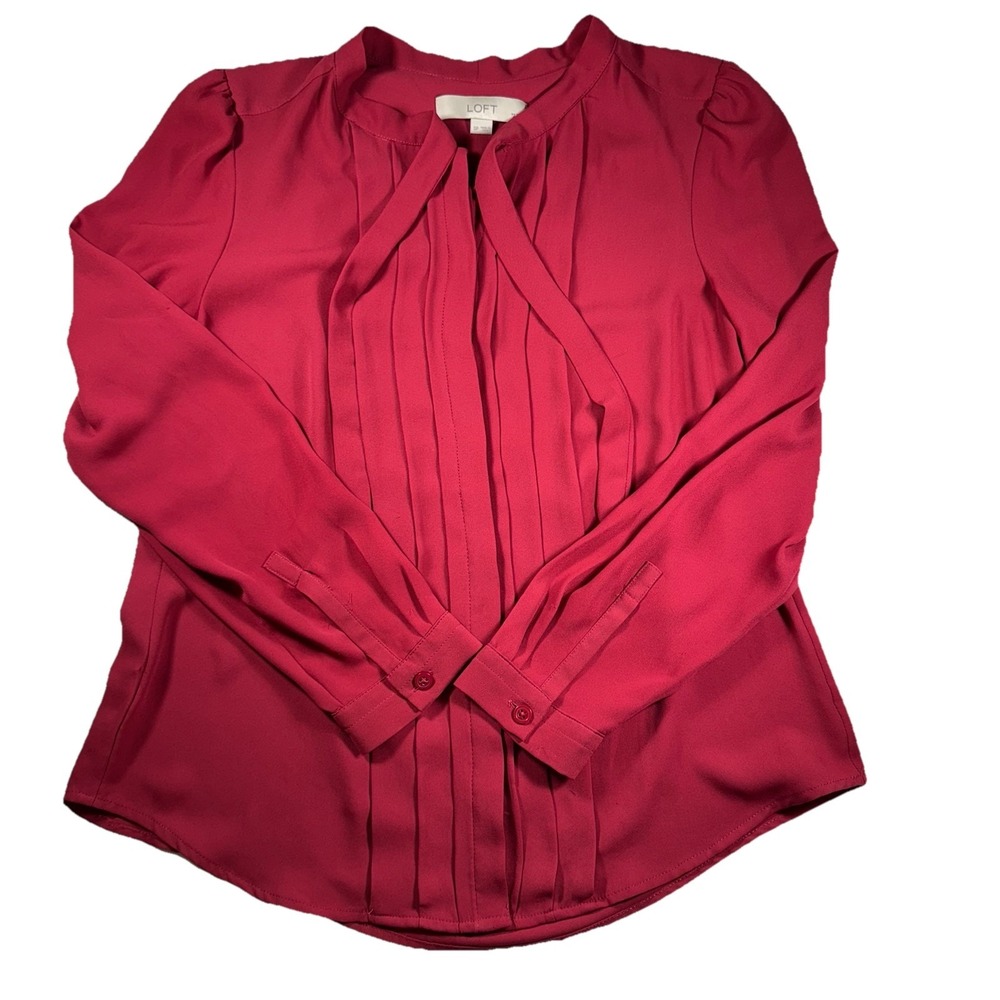 LOFT Petite Blouse Womens Red Lightweight‎ Long Sleeve Small